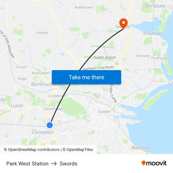 Park West Station to Swords map