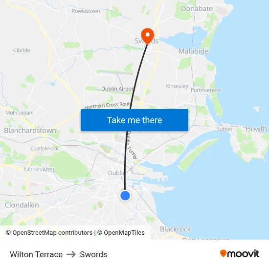 Wilton Terrace to Swords map