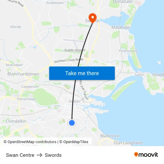 Swan Centre to Swords map