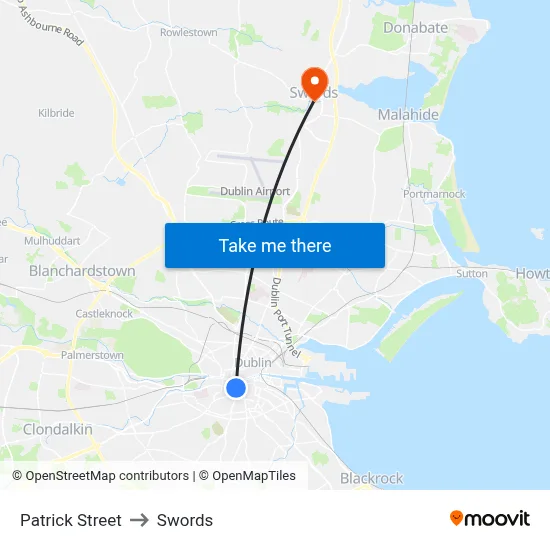 Patrick Street to Swords map