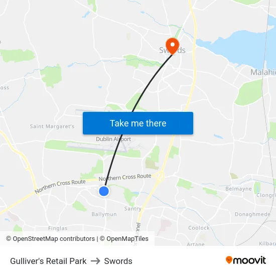 Gulliver's Retail Park to Swords map