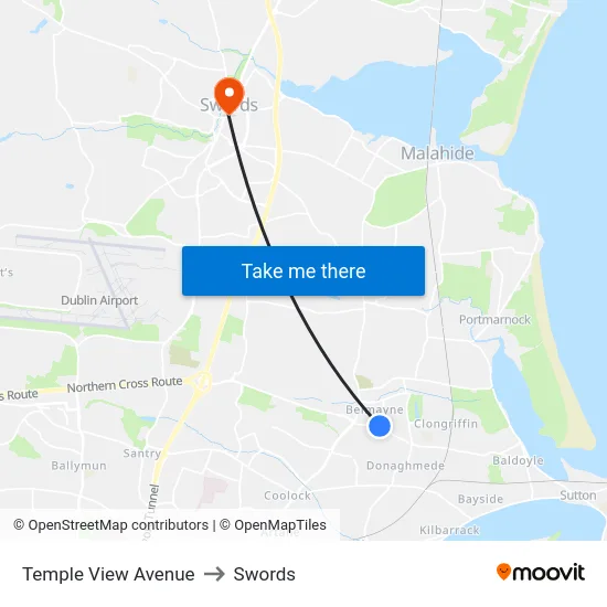 Temple View Avenue to Swords map