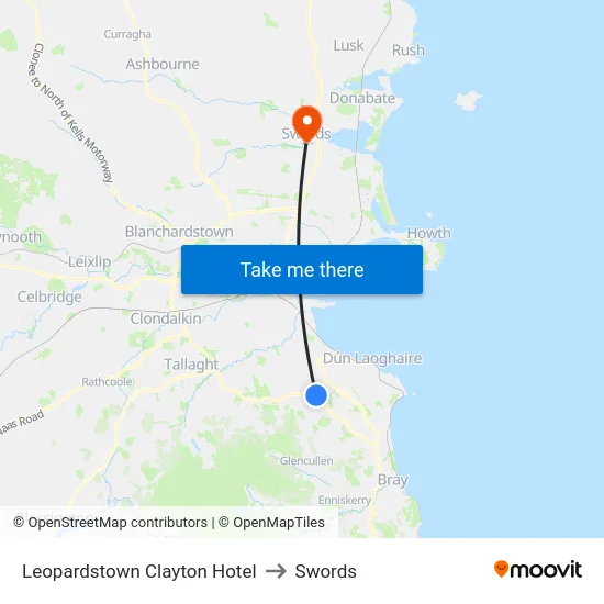 Leopardstown Clayton Hotel to Swords map