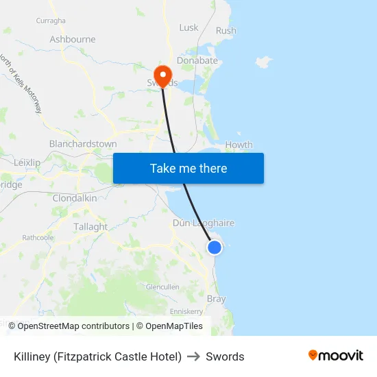 Killiney (Fitzpatrick Castle Hotel) to Swords map