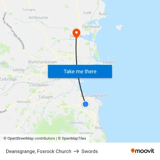 Deansgrange, Foxrock Church to Swords map