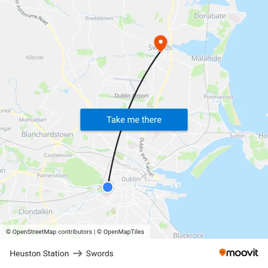 Heuston Station to Swords map