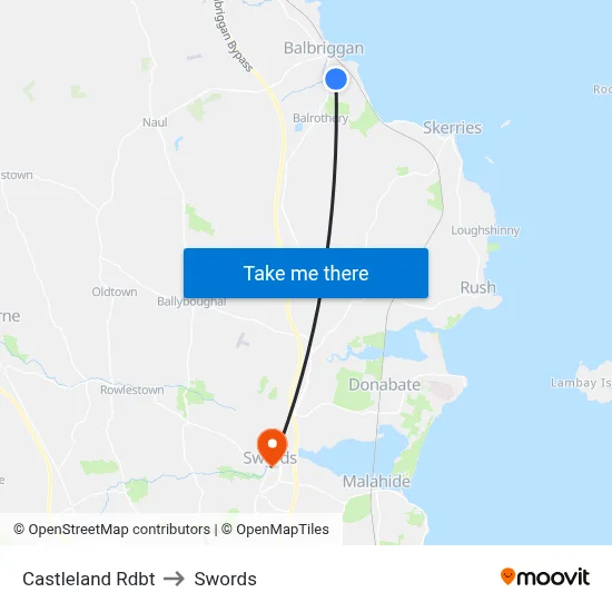 Castleland Rdbt to Swords map