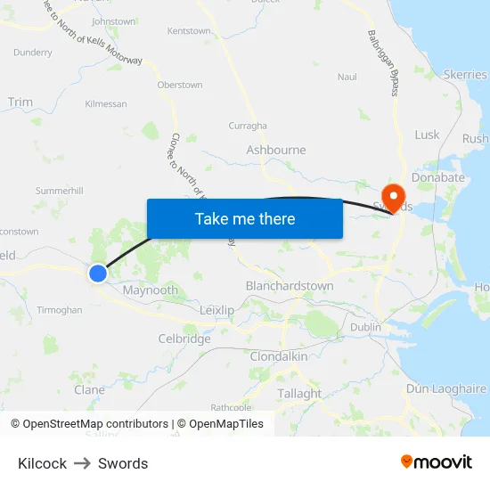 Kilcock to Swords map