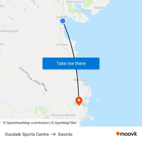 Dundalk Sports Centre to Swords map