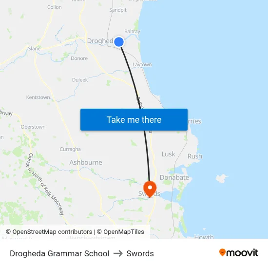 Drogheda Grammar School to Swords map