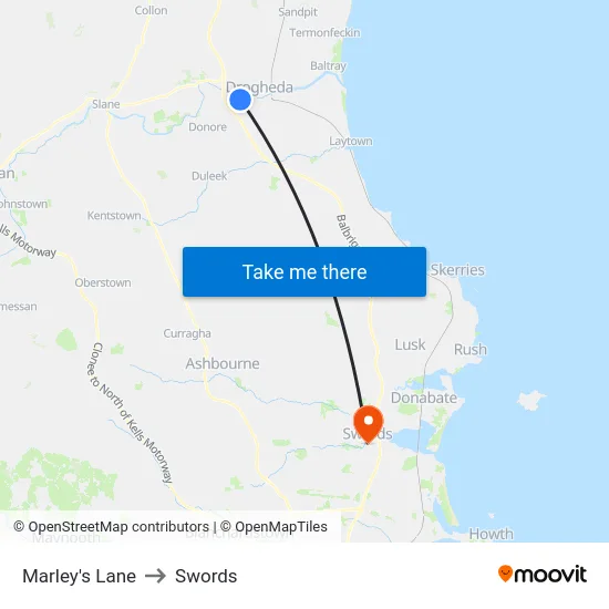 Marley's Lane to Swords map