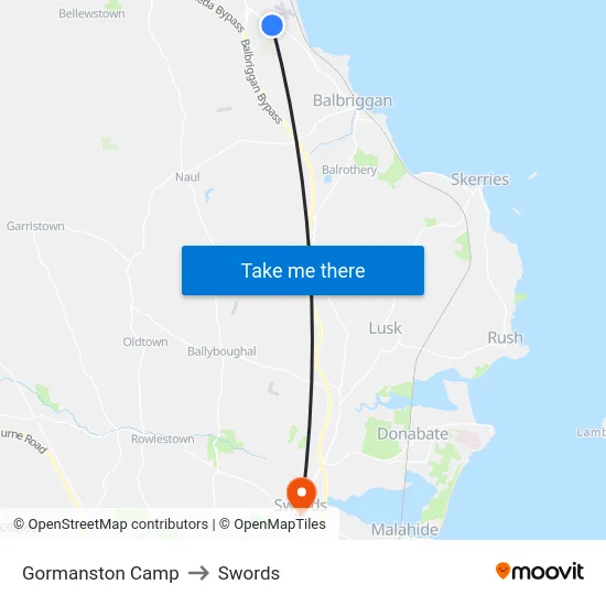 Gormanston Camp to Swords map