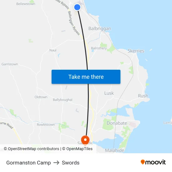 Gormanston Camp to Swords map