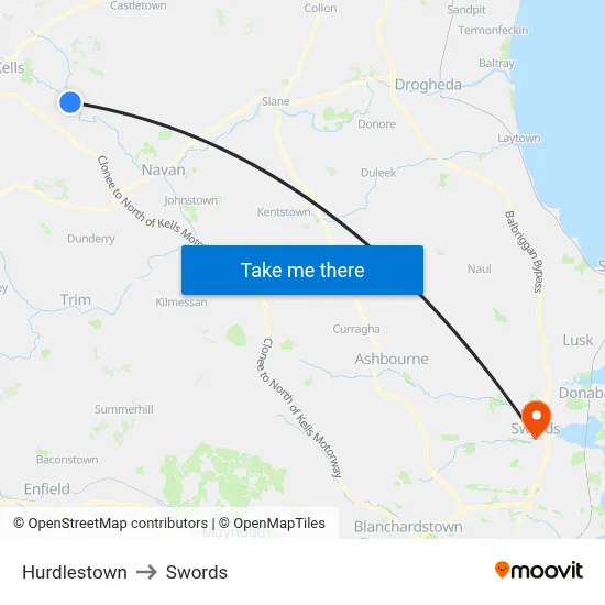 Hurdlestown to Swords map