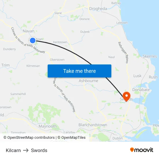 Kilcarn to Swords map