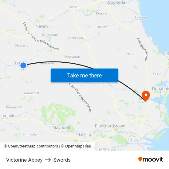 Victorine Abbey to Swords map