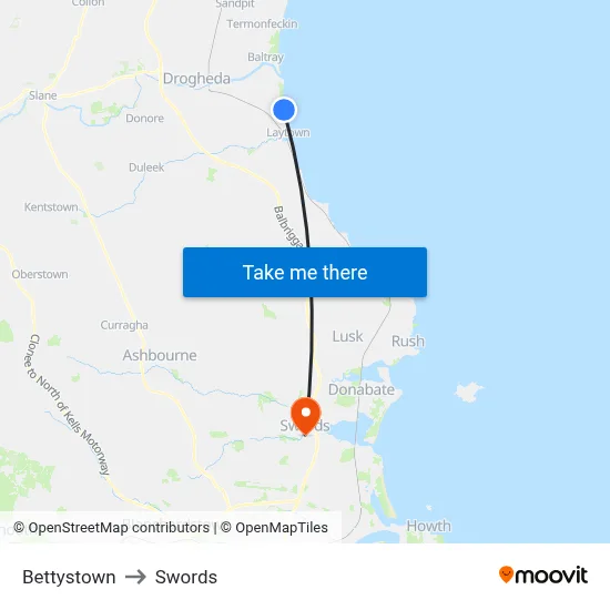 Bettystown to Swords map