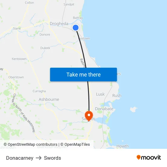Donacarney to Swords map