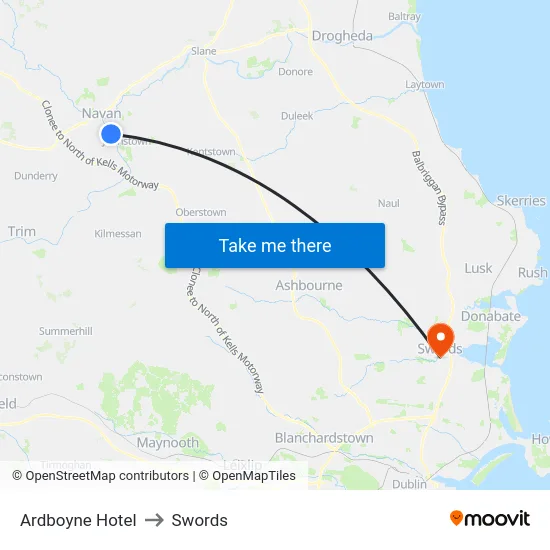 Ardboyne Hotel to Swords map