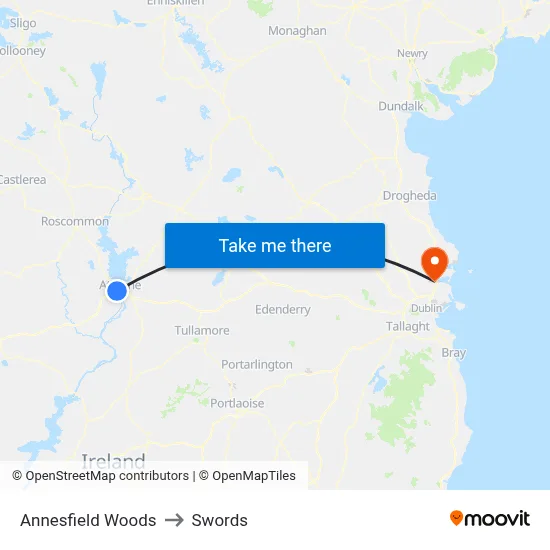 Annesfield Woods to Swords map