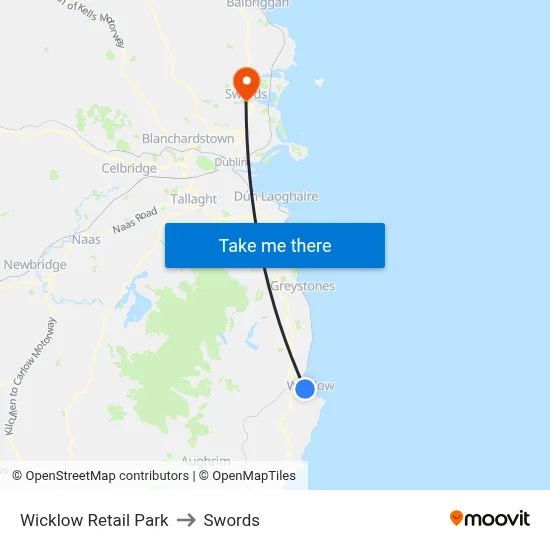 Wicklow Retail Park to Swords map