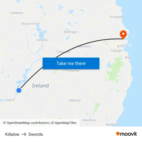 Killaloe to Swords map