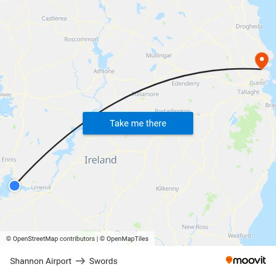 Shannon Airport to Swords map