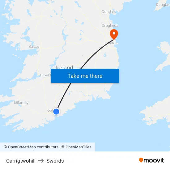 Carrigtwohill to Swords map