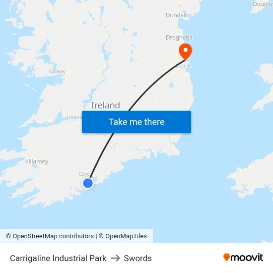 Carrigaline Industrial Park to Swords map