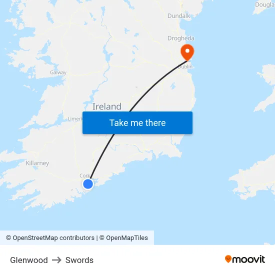 Glenwood to Swords map
