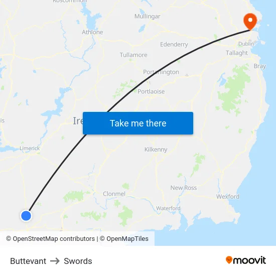 Buttevant to Swords map