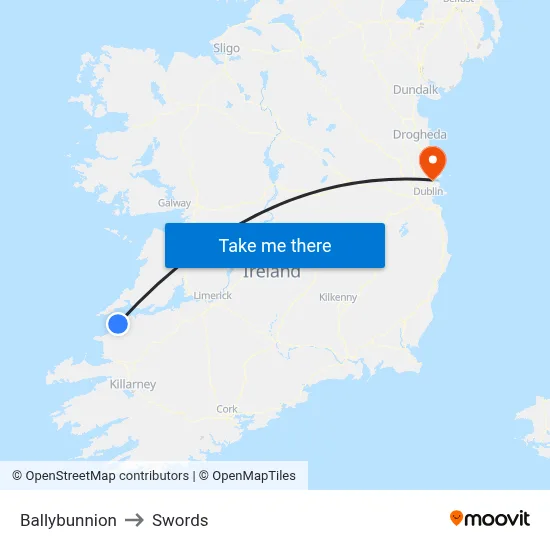 Ballybunnion to Swords map