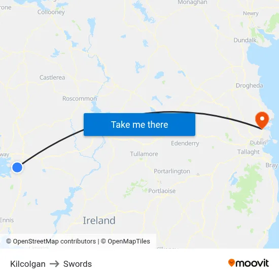 Kilcolgan to Swords map