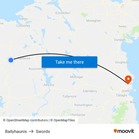 Ballyhaunis to Swords map