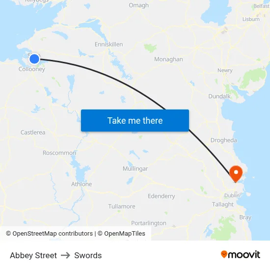 Abbey Street to Swords map