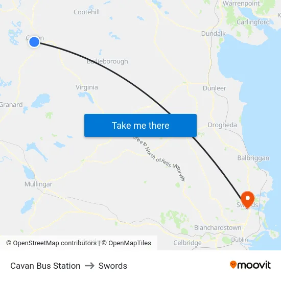 Cavan Bus Station to Swords map