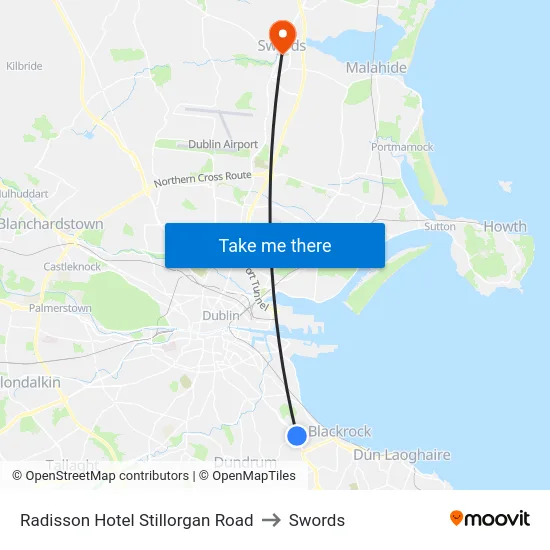Radisson Hotel Stillorgan Road to Swords map