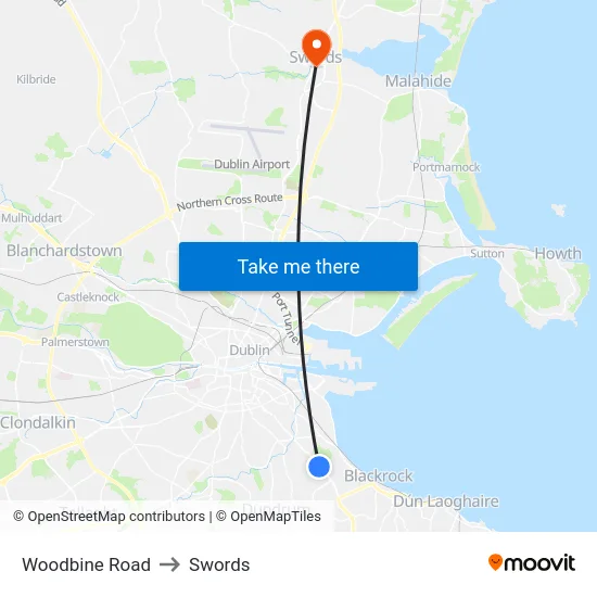 Woodbine Road to Swords map