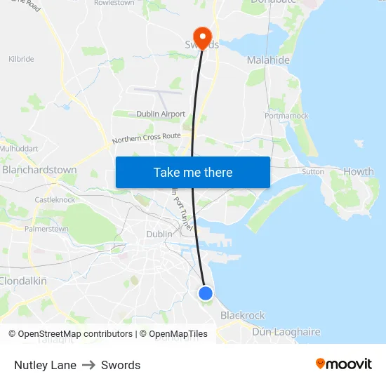 Nutley Lane to Swords map