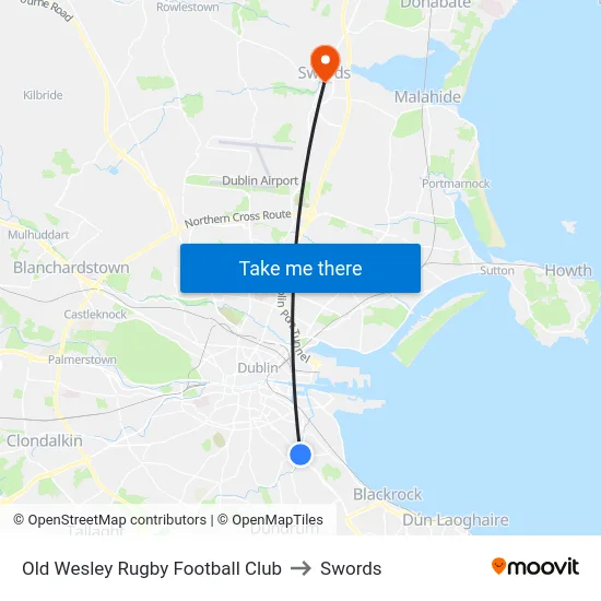 Old Wesley Rugby Football Club to Swords map