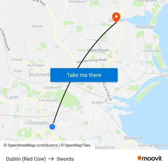 Dublin (Red Cow) to Swords map