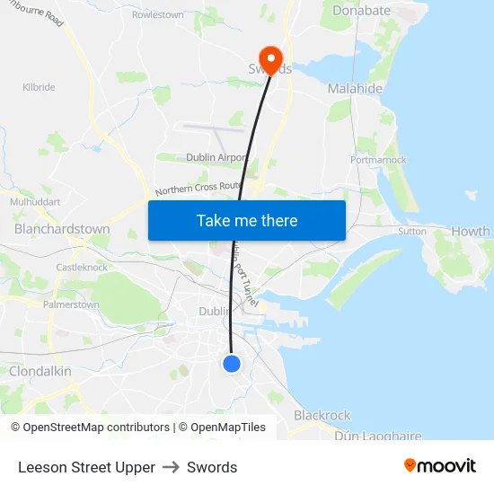 Leeson Street Upper to Swords map
