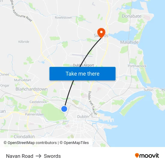 Navan Road to Swords map