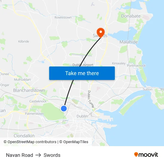 Navan Road to Swords map