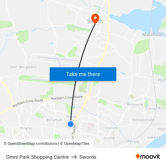 Omni Park Shopping Centre to Swords map