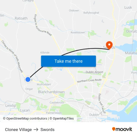 Clonee Village to Swords map