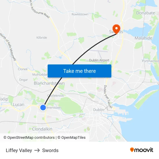 Liffey Valley to Swords map