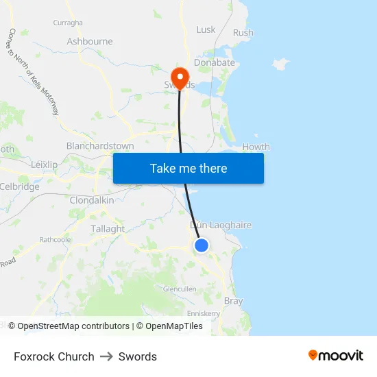 Foxrock Church to Swords map