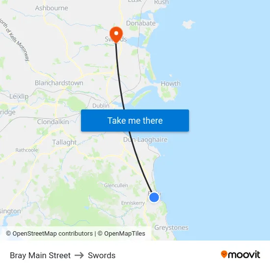 Bray Main Street to Swords map