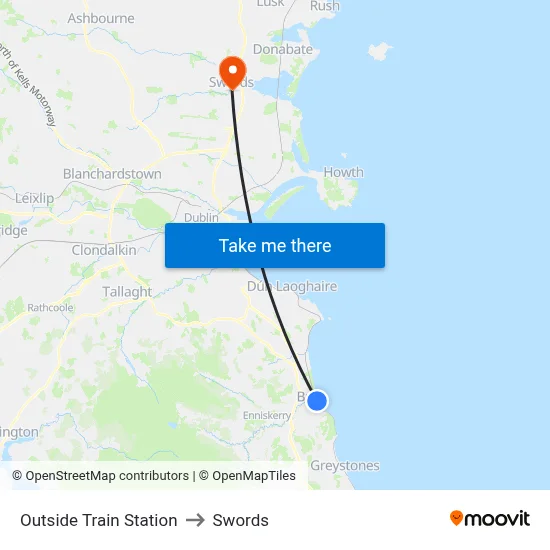 Outside Train Station to Swords map
